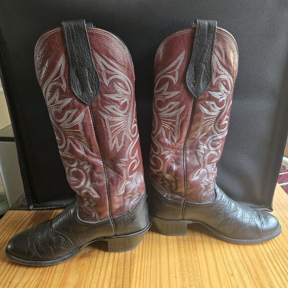 Olathe Boot Company Vintage Western Cowboy Boots Mens 10D Black Burgundy USA main image 13